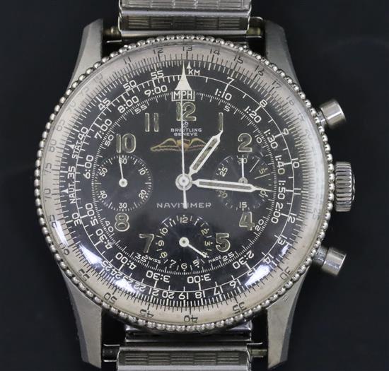 A gentlemans mid 1960s stainless steel Breitling Navitimer chronograph wristwatch, model no. 806,